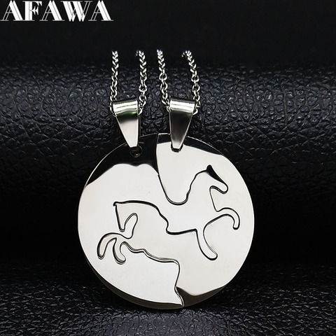 2 pièces 2022 mode cheval en acier inoxydable chaîne collier pour femmes couleur argent Couple collier bijoux cadeau cadenas mujer N923S01 ► Photo 1/6