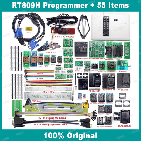 RT809H EMMC-NAND programmeur USB FLASH + 55 articles BGA48 BGA64 BGA169 TSOP56 SOP44-DIP44 tous les adaptateurs avec EDID Cble + stylo à sucer ► Photo 1/6