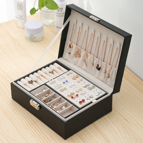 Boîte à bijoux en velours, boîte à bijoux Double niveau de rangement pour bijoux européens, coffret cadeau 2022 grand espace, nouveau modèle porte-bijoux ► Photo 1/6