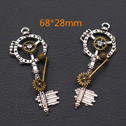 Pendentifs clés 3D rétro 2 pièces, breloques clés 68*28mm, breloques Steampunk, breloques en strass faites à la main, artisanat en métal bricolage A2143 ► Photo 1/5