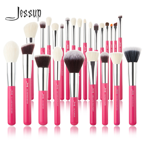 Jessup Ensemble de pinceaux de maquillage de fond de teint Rougir Cils pinceaux maquillage yeux poils naturels-synthétiques 6pcs-25pcs Rose-carmin / Argent ► Photo 1/6