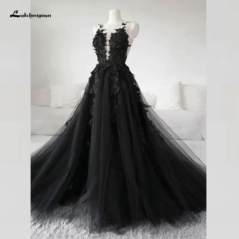 Robe de mariée gothique à fleurs longue noir, robe de mariée, Sexy, en Tulle, grande taille, 2022 ► Photo 1/4