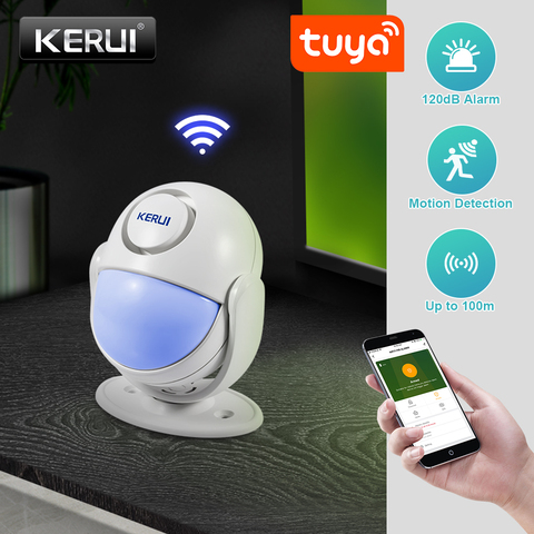 Le système d'alarme WIFI de sécurité à domicile intelligent KERUI Tuya fonctionne avec Alexa 120dB détecteur PIR capteur de porte/fenêtre sans fil App cambrioleur ► Photo 1/6