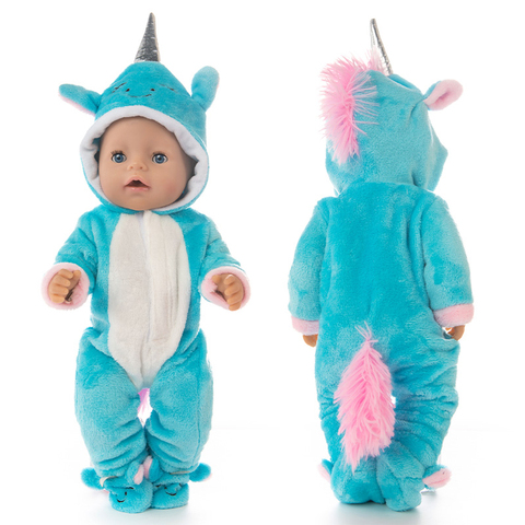 Bébé poupée barboteuses pantoufles pour 18 pouces fille poupée vêtements licorne pyjama ensemble pour jouets poupée vêtements ► Photo 1/5