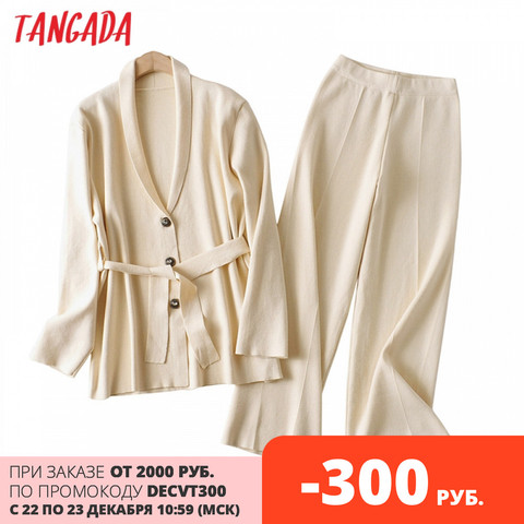 Tangada-costume cardigan en tricot épais et doux pour femmes, ensemble 2 pièces, solide, pantalon tricoté, collection AI14, collection automne hiver 2022 ► Photo 1/6