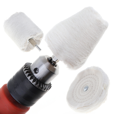 Cylindre en forme de T cône blanc tissu polissage roue miroir tampon coton tampon avec tige de 6mm pour le polissage du bois de meulage en métal ► Photo 1/6