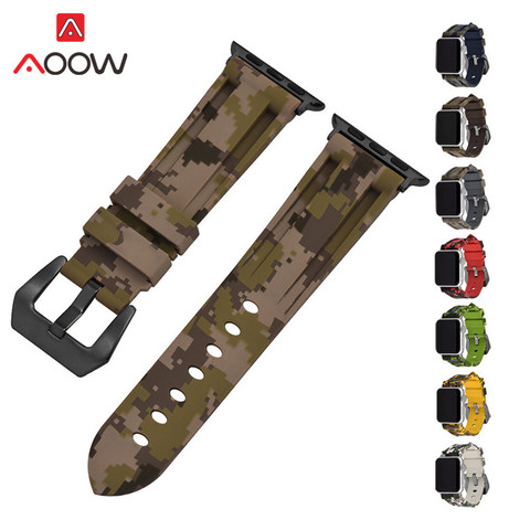 Bracelet en Silicone Camouflage pour Apple Watch 4 5 38mm 42mm 40mm 44mm hommes femmes Bracelet de remplacement Bracelet de montre pour iwatch 1 2 3 ► Photo 1/6