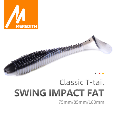 MEREDITH Swing Impact gros leurres de pêche 75mm 85mm 180mm pagaie queue leurres Wobbler pêche leurre souple pour basse Silicone appât ► Photo 1/6