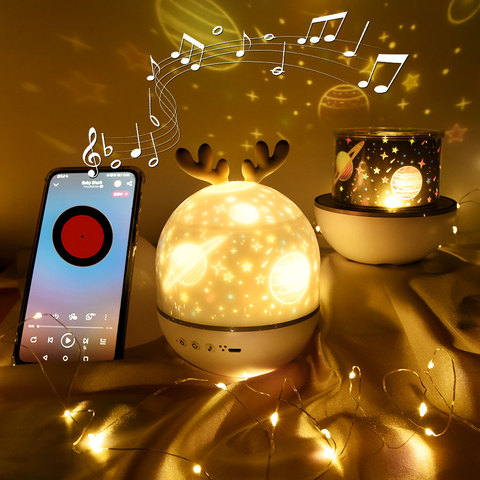 Musique rotative Projecteur Veilleuse BT Haut-Parleur Lampe Bébé LED Veilleuses Étoiles Projecteur Lampe De Chevet pour Chambre D'enfants ► Photo 1/6