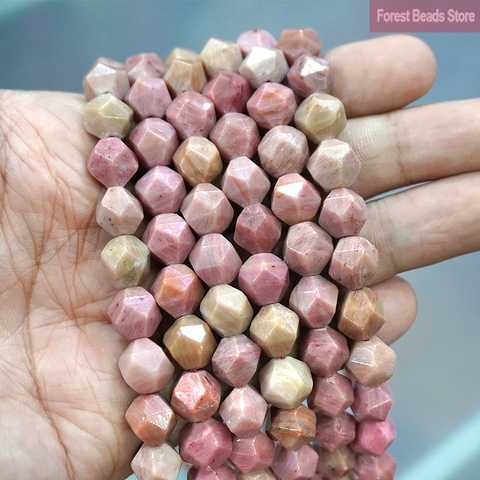 Perles amples en Rhodonite rouge à facettes naturelles pour la fabrication de bijoux, breloques pour bracelets et colliers, 15 pouces, 6, 8, 10MM ► Photo 1/2