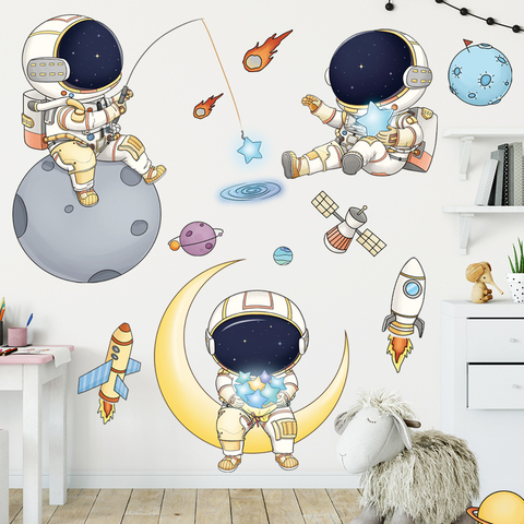 Amovible bande dessinée espace astronaute Stickers muraux pour enfants chambre pépinière décoration murale PVC Stickers muraux pour chambre de bébé décoration de la maison ► Photo 1/6