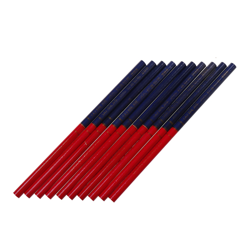 10 pièces bleu et rouge plomb charpentier crayons pour bricolage constructeurs menuisiers bois épais rond marque crayon bureau papeterie ► Photo 1/6