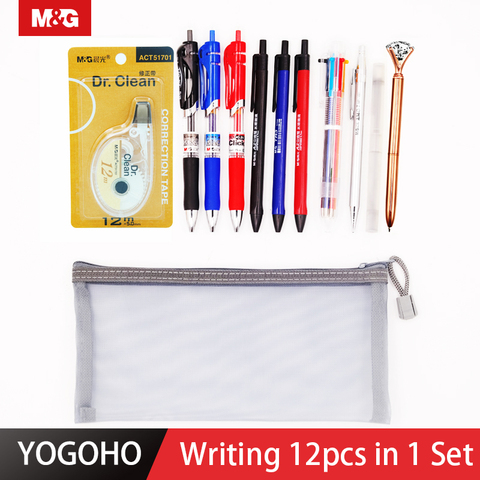 M & G – ensemble de stylos à bille 12 en 1, stylo à Gel en diamant, stylo à bille Semi-Gel, crayon mécanique avec plomb, sac de papeterie à bande correctrice ► Photo 1/6