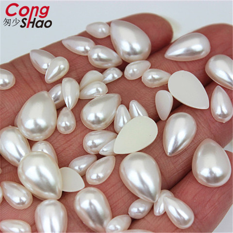 Cong Shao 100 pièces 6*10/ 8*13/ 10*14mm crème blanc goutte perle flatback strass perles perles d'imitation d'eau-scrapbooking ZZ212 ► Photo 1/6