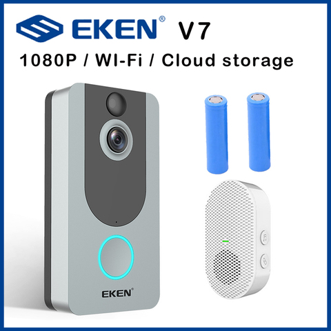EKEN-sonnette de porte connectée V7, wi-fi IP 1080P, sécurité sans fil, détection de mouvement FIR, alarme, stockage Cloud ► Photo 1/6