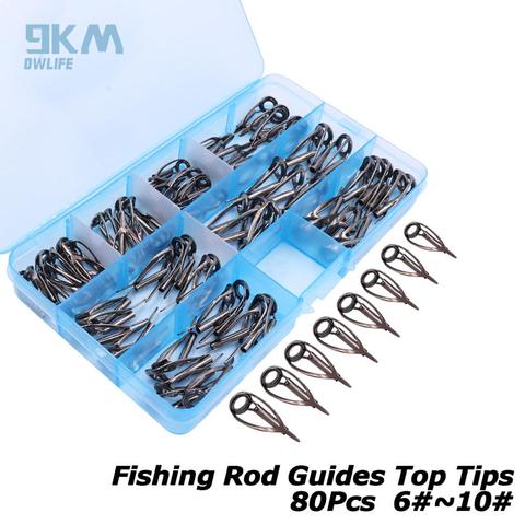 Guides de canne à pêche Spinning et Baitcasting, 80 pièces, embouts supérieurs de remplacement, anneaux de ligne de pêche en mer avec boîte de 1.8mm à 3.2mm ► Photo 1/6