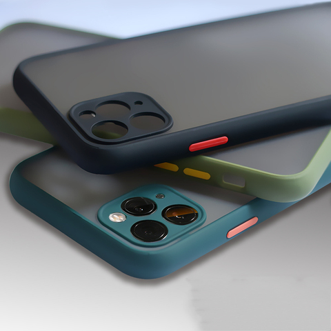 Cadre de couleur contrastée de luxe étui de téléphone mat pour iPhone 11 Pro 11Pro X XS XR Max 12 8 7 6 6S Plus Protection coque arrière ► Photo 1/6