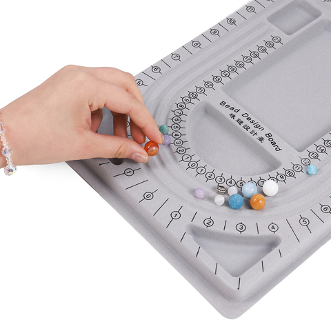 Plateau organisateur de perles pour fabrication de bijoux, tableau floqué et gris avec des mesures pour fabriquer des colliers et bracelets, outils artisanaux, accessoire de bijouterie, DIY ► Photo 1/6