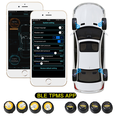 Capteur de pression des pneus de voiture Bluetooth 4.0 5.0 étanche universel Android iOS BLE TPMS alarme externe capteurs de pression des pneus ► Photo 1/6