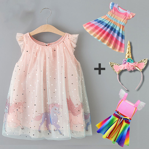 Robes de printemps à manches longues pour filles, robe de fête colorée à rayures, vêtements de princesse pour enfants arc-en-ciel, 2022 ► Photo 1/5