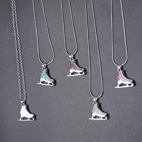 Skyrim-collier de Skate 3D en cristal avec pendentif de patin à glace, Long, couleur argent, bijoux pour adolescentes, cadeau pour femmes ► Photo 1/6