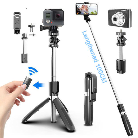 4 In1 Bluetooth sans fil Selfie bâton trépied pliable et monopodes universel pour Smartphones pour Gopro et caméras d'action sportive ► Photo 1/6