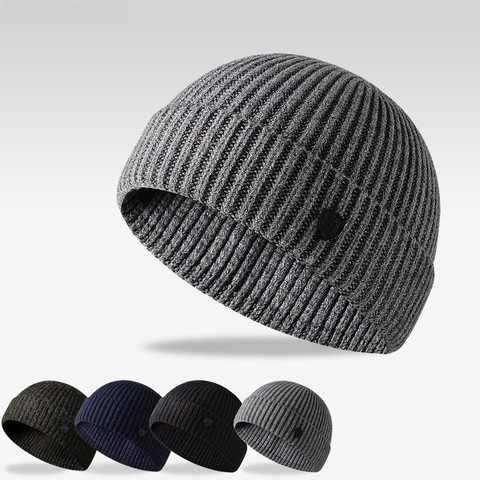 Nouvelle arrivée mâle automne hiver couleur unie tricoté attache Simple en plein air chaud laine chapeau hommes Sport décontracté couverture Beanie chapeaux ► Photo 1/5