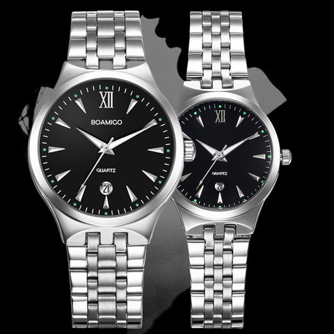 BOAMIGO – montre à Quartz pour Couple, étanche à 30m, entièrement en acier, pour hommes et femmes ► Photo 1/6