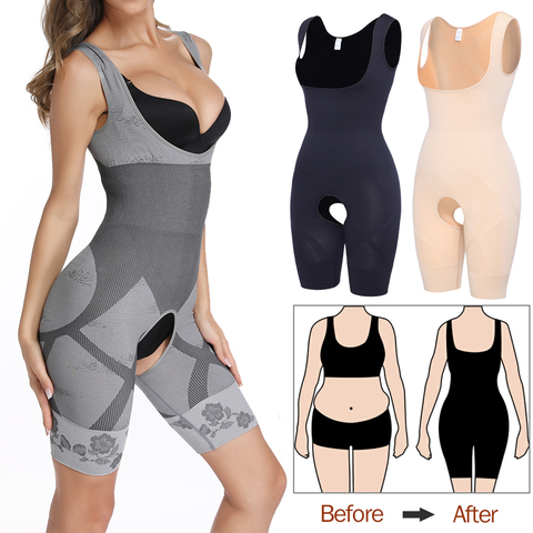 Femmes Shapewear corps complet Shaper minceur Body ouvert entrejambe Corset taille formateur façonnage sous-vêtements post-partum récupération gaine ► Photo 1/6