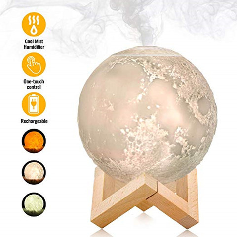 880 ml humidificateur d'air diffuseur d'arôme 880 ml pleine lune lampe, LED lunaire veilleuse arôme huile essentielle nuit Cool brouillard purificateur w ► Photo 1/6