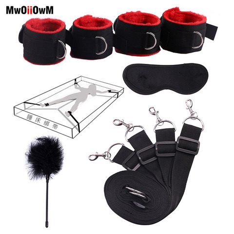 Ensemble bondage BDSM, jouets sexuels pour femme et homme, jeux sous le lit, menottes érotiques à la cheville avec masque pour les yeux, accessoire pour couples ► Photo 1/6