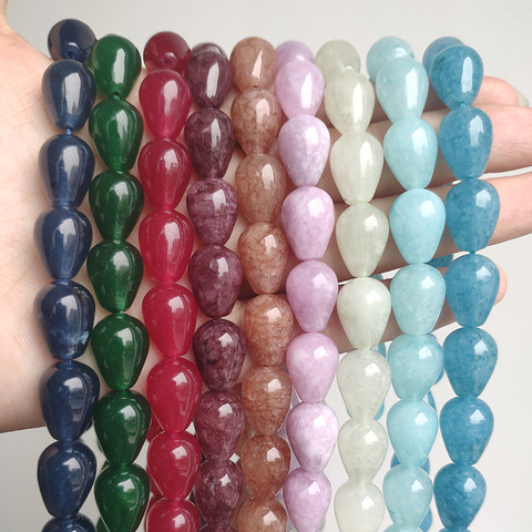 Perles en pierre naturelle pour la fabrication de bijoux, accessoires pour bracelets, Jades, Angelite, Amazonite, goutte d'eau, 15 pouces ► Photo 1/6