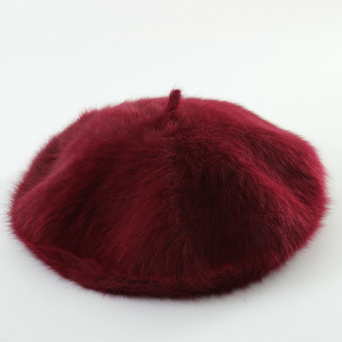 Hiver lapin cheveux fourrure béret chapeaux femmes français chapeau filles couleur unie bérets dame mode laine bérets pour femmes casquette plate ► Photo 1/6