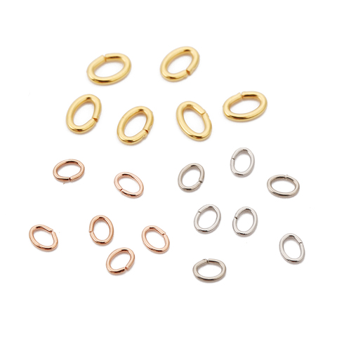 Lot de 100 anneaux ovales en acier inoxydable, couleur or Rose, 0.6x3x4mm, connecteur ouvert pour fabrication de bijoux à réaliser soi-même ► Photo 1/5