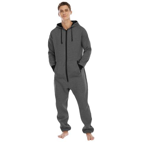 Ensembles de Pyjamas à capuche Kigurumi de couleur unie pour hommes adultes Pyjamas automne hiver Pyjamas chauds costumes globaux ► Photo 1/5