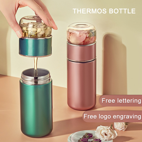 Thermos vert flacon à vide thé filtre de séparation de l'eau thé parfumé en acier inoxydable Thermos bouteilles d'eau Thermoses portables ► Photo 1/6