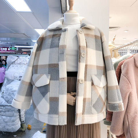 2022 automne vestes pour femmes mode laine mélanges fausse fourrure manteaux femme veste hiver manteau femmes ample épais chaud ► Photo 1/6