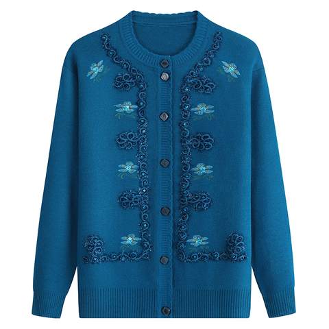 Chandails pour femmes d'âge moyen et personnes âgées Cardigan en tricot printemps automne grande taille veste décontracté à simple boutonnage hauts femmes K1038 ► Photo 1/6