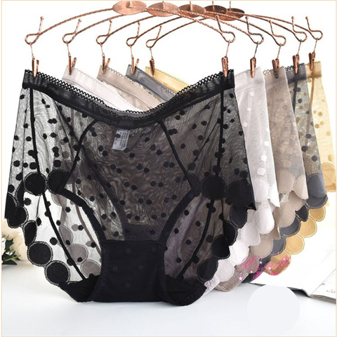 Dames culottes grande taille femme sous-vêtements grande taille femmes séchage rapide Sexy dentelle mince Transparent Dot maille culottes femmes ► Photo 1/6