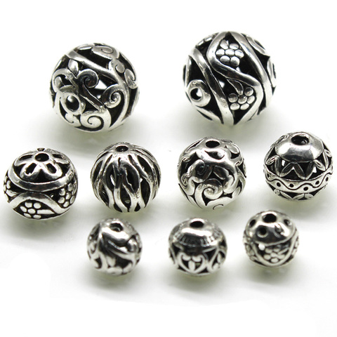 Perles rondes argentées tibétaines en métal ajourées pour l'artisanat, perles d'espacement de prière, adaptées à la fabrication de Bracelets et de bijoux, 8 10 10 14mm, 10 pièces/lot ► Photo 1/2