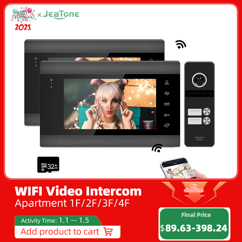 Jeatone-interphone vidéo intelligent Tuya 7 pouces, wi-fi sans fil, 1/2/3/4, sonnette avec moniteur d'intérieur, caméra, système extérieur ► Photo 1/6