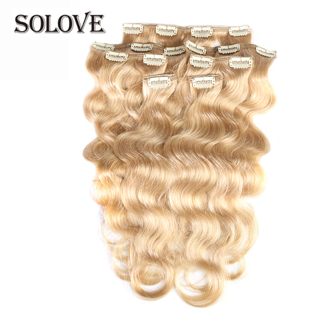 Extensions de cheveux naturels Body Wave brésiliennes Remy blond #60, 12 à 24 pouces, faites Machine, avec clips ► Photo 1/6