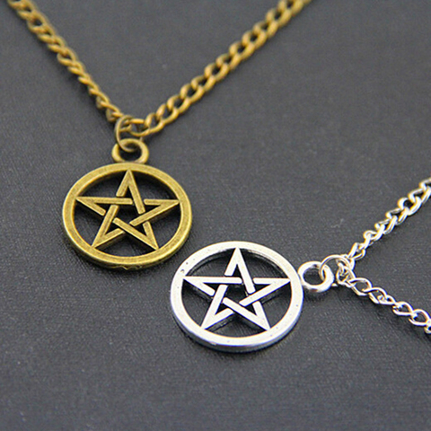 Pendentif Pentacle pentagramme pour femmes et hommes, collier Wicca Star Wiccan Pagan, breloque Witchcraft, bijoux Vintage, plaqué argent ancien ► Photo 1/6