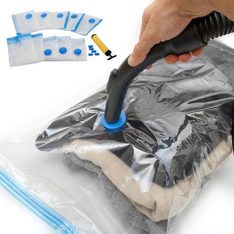 Nouveau 1/4/8 pièces maison pratique sac sous vide pour vêtements sac de rangement avec Valve Transparent pliable compressé organisateur économie joint ► Photo 1/6