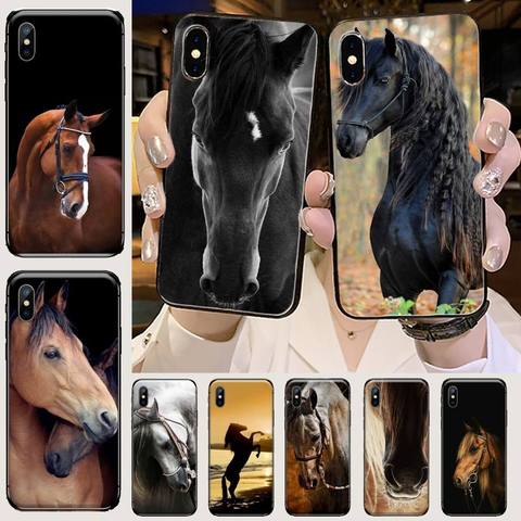 Cheval animal motif de peinture En Silicone Noir Pour iphone 5 5s 5c se 6 6s 7 8 plus x xs xr 11 pro max ► Photo 1/6