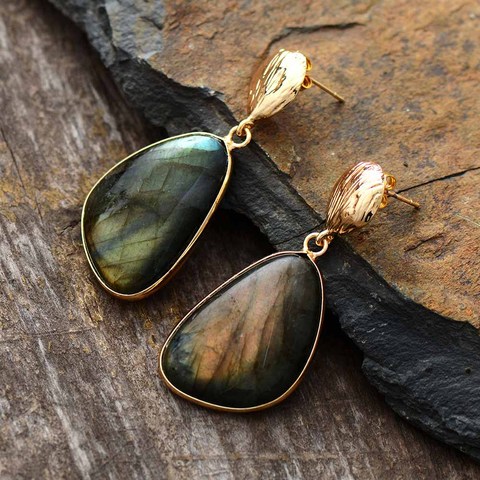 Boucles d'oreilles en pierre précieuses exclusives Labradorite pour femmes, boucles d'oreilles classiques élégantes, bijoux cadeaux, livraison directe ► Photo 1/5