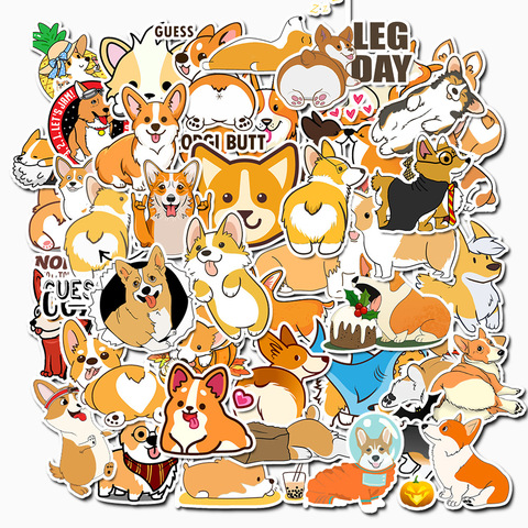 Étiquette autocollante artisanale Scrapbooking, étiquette Kawaii Corgi en PVC imperméable pour Journal intime, papeterie décorative, DIY bricolage, 50 pièces/paquet ► Photo 1/5