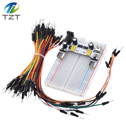 Module d'alimentation de platine de prototypage 3.3V/5V MB102 + kit de planche à pain Prototype sans soudure 400 points + 65 fils de cavalier flexibles pour arduino ► Photo 1/6