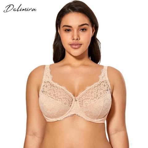 DELIMIRA femmes grande taille Non rembourré pleine couverture soutien-gorge en dentelle à armatures ► Photo 1/6