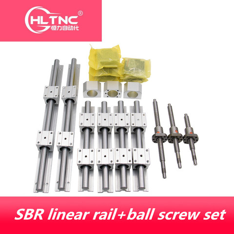 Jeu de rails linéaires SBR16 SBR20 + 3 vis à billes SFU1605 + BK/BF12 + boîtier d'écrou + coupleurs + blocs SBR pour routeur/fraiseuse CNC ► Photo 1/6